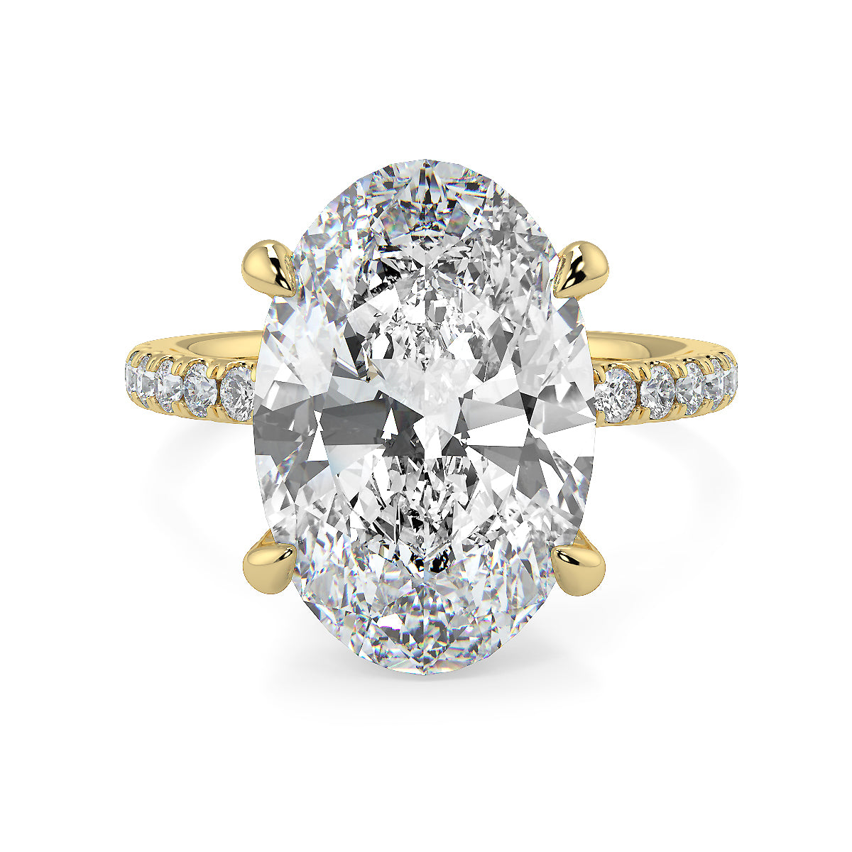 10 Carat Oval Cut Diamond Solitaire Ring with Pave Band | Lab-Grown| 18K Gold