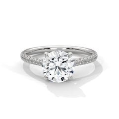 1–3 Carat Round Lab Grown Diamond Solitaire Ring with Pavé Band – Four Prong Setting in 18K Gold