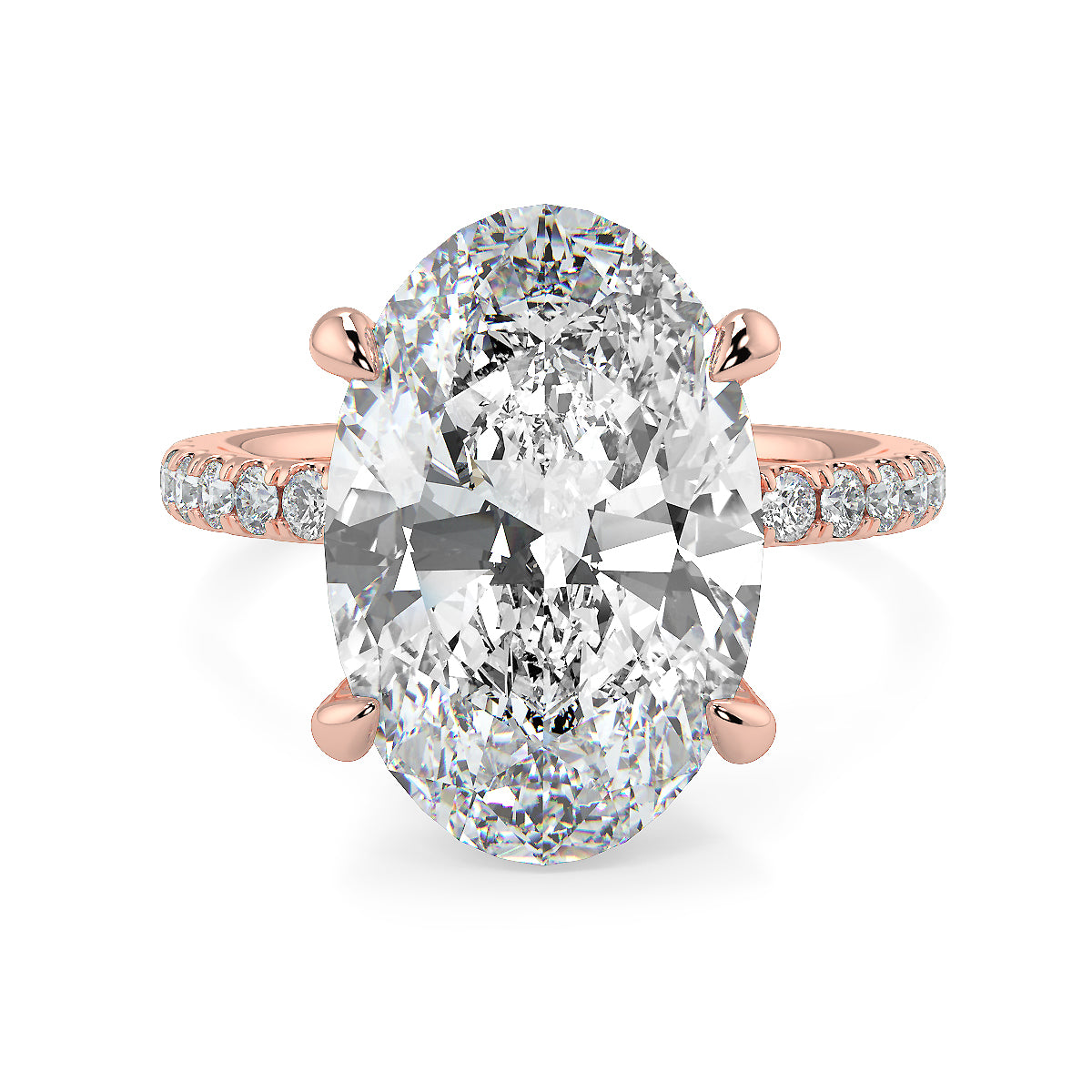 10 Carat Oval Cut Diamond Solitaire Ring with Pave Band | Lab-Grown| 18K Gold