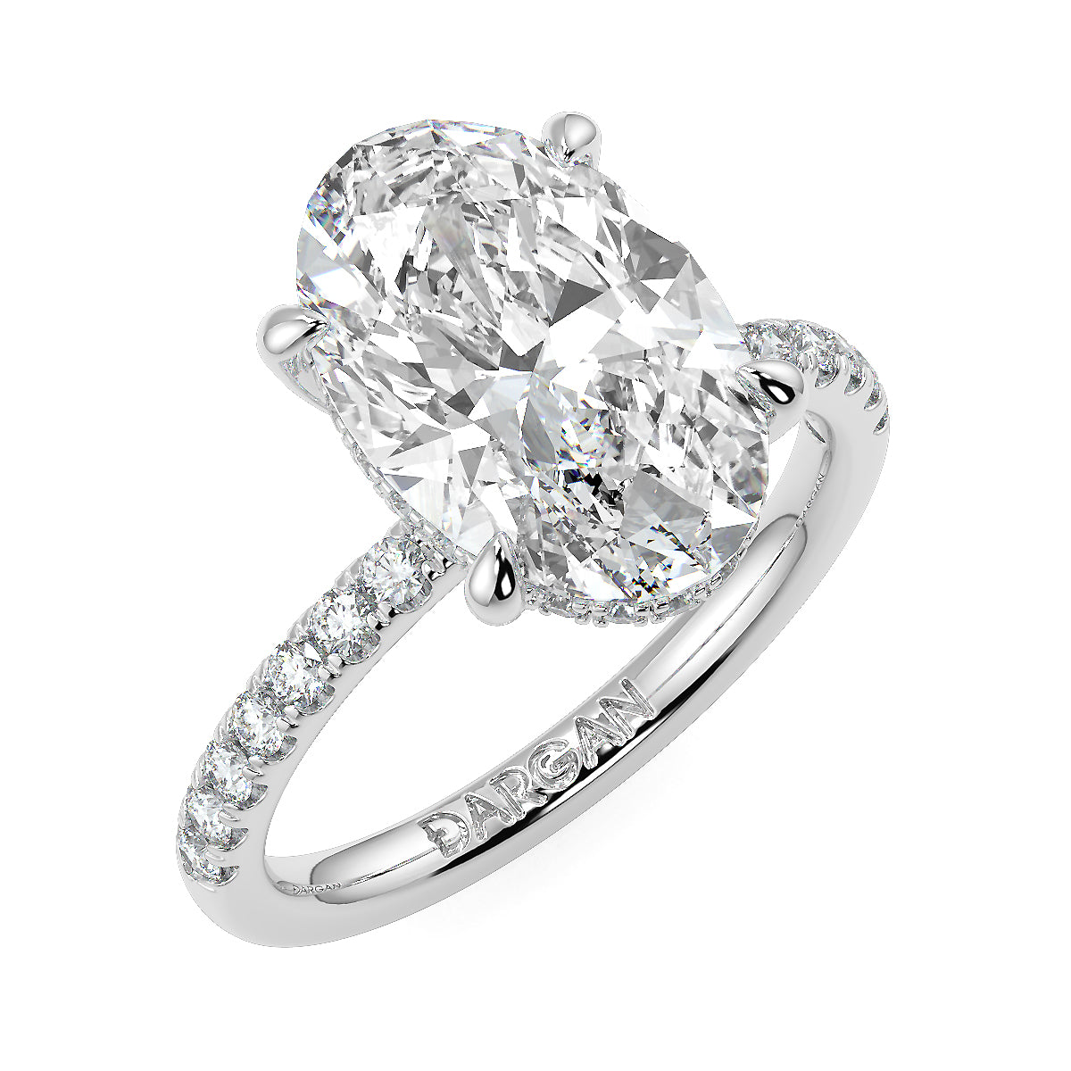 10 Carat Oval Cut Diamond Solitaire Ring with Pave Band | Lab-Grown| 18K Gold