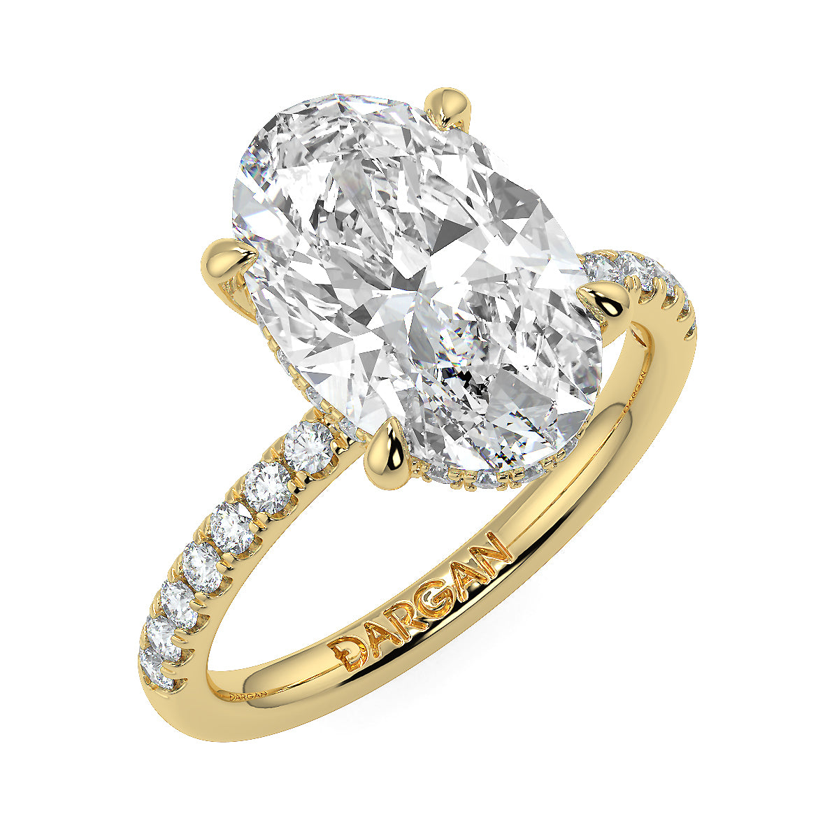 10 Carat Oval Cut Diamond Solitaire Ring with Pave Band | Lab-Grown| 18K Gold