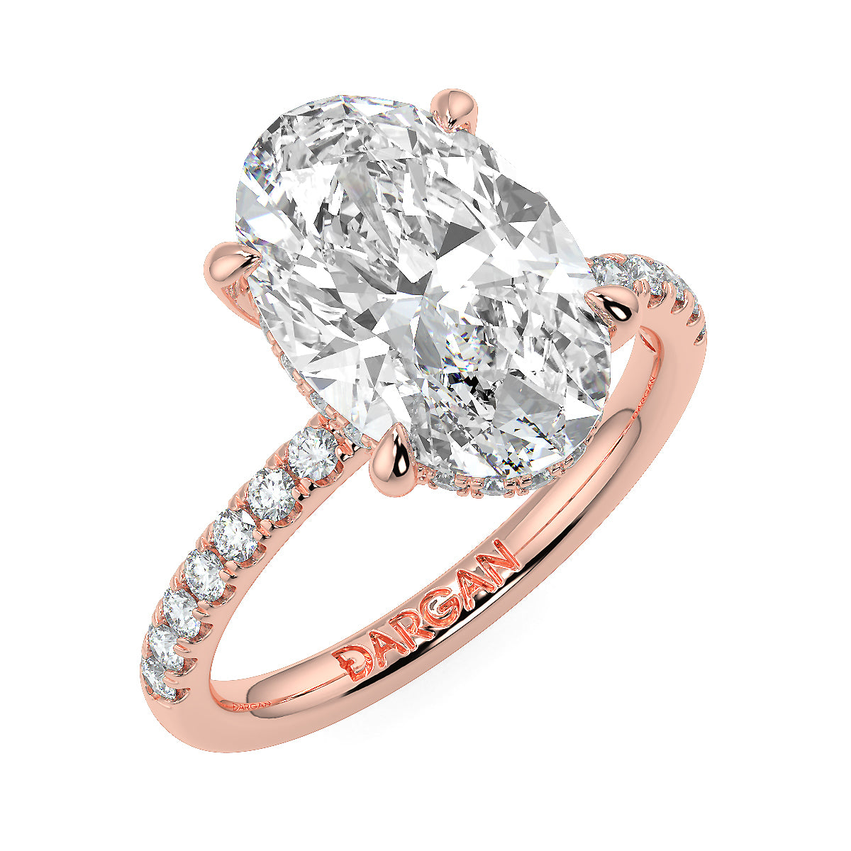 10 Carat Oval Cut Diamond Solitaire Ring with Pave Band | Lab-Grown| 18K Gold