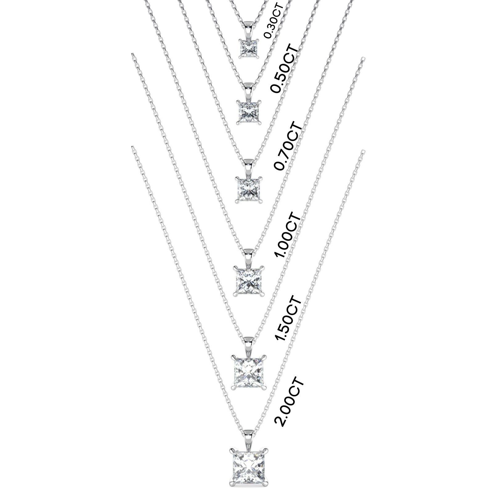 Princess Cut Lab-Grown Diamond Solitaire Pendant Necklace with Chain | 18K Gold | 0.50–3 Carats