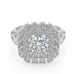 1 Carat Round Lab Grown Diamond Grand Halo Ring | Multi-Layer Pavé | IGI Certified | 18K White, Yellow & Rose Gold
