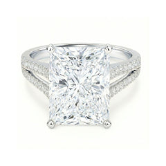 3-5 Carat Radiant Cut Lab-Grown Diamond Solitaire Ring with Split Shank Pavé Setting in 18K Gold