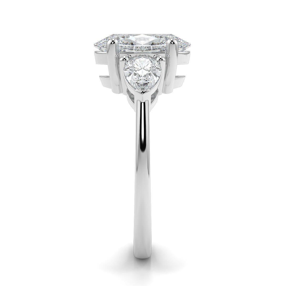 1–5 Carat Oval Cut Lab Grown Diamond Solitaire Trilogy Ring in 18K Gold | Pear Side Stones