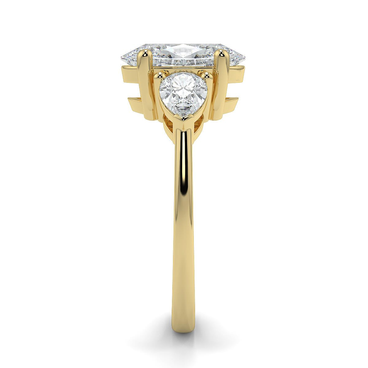 1–5 Carat Oval Cut Lab Grown Diamond Solitaire Trilogy Ring in 18K Gold | Pear Side Stones