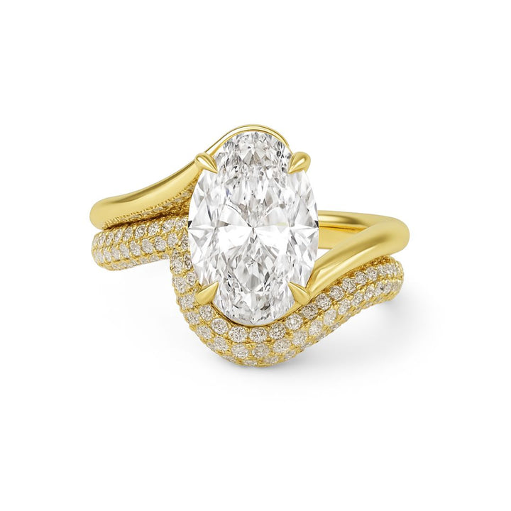 3 Carat Oval Cut Lab Grown Diamond Ring – Custom 18K Gold Solitaire with Optional Pavé Band