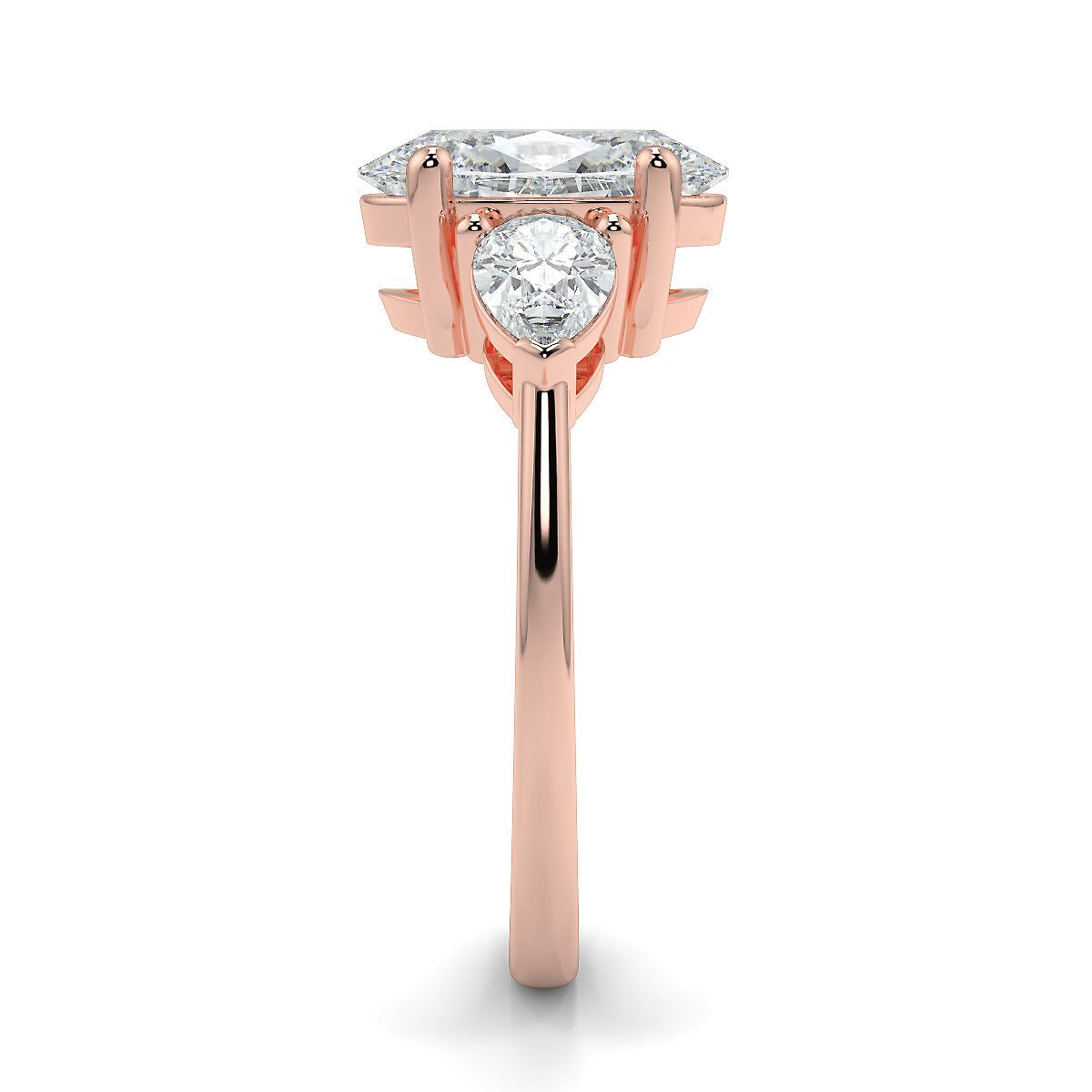1–5 Carat Oval Cut Lab Grown Diamond Solitaire Trilogy Ring in 18K Gold | Pear Side Stones