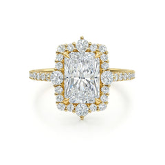 2 Carat Radiant Cut Lab Grown Diamond Engagement Solitaire Ring with Halo & Side Diamonds | 18K Gold