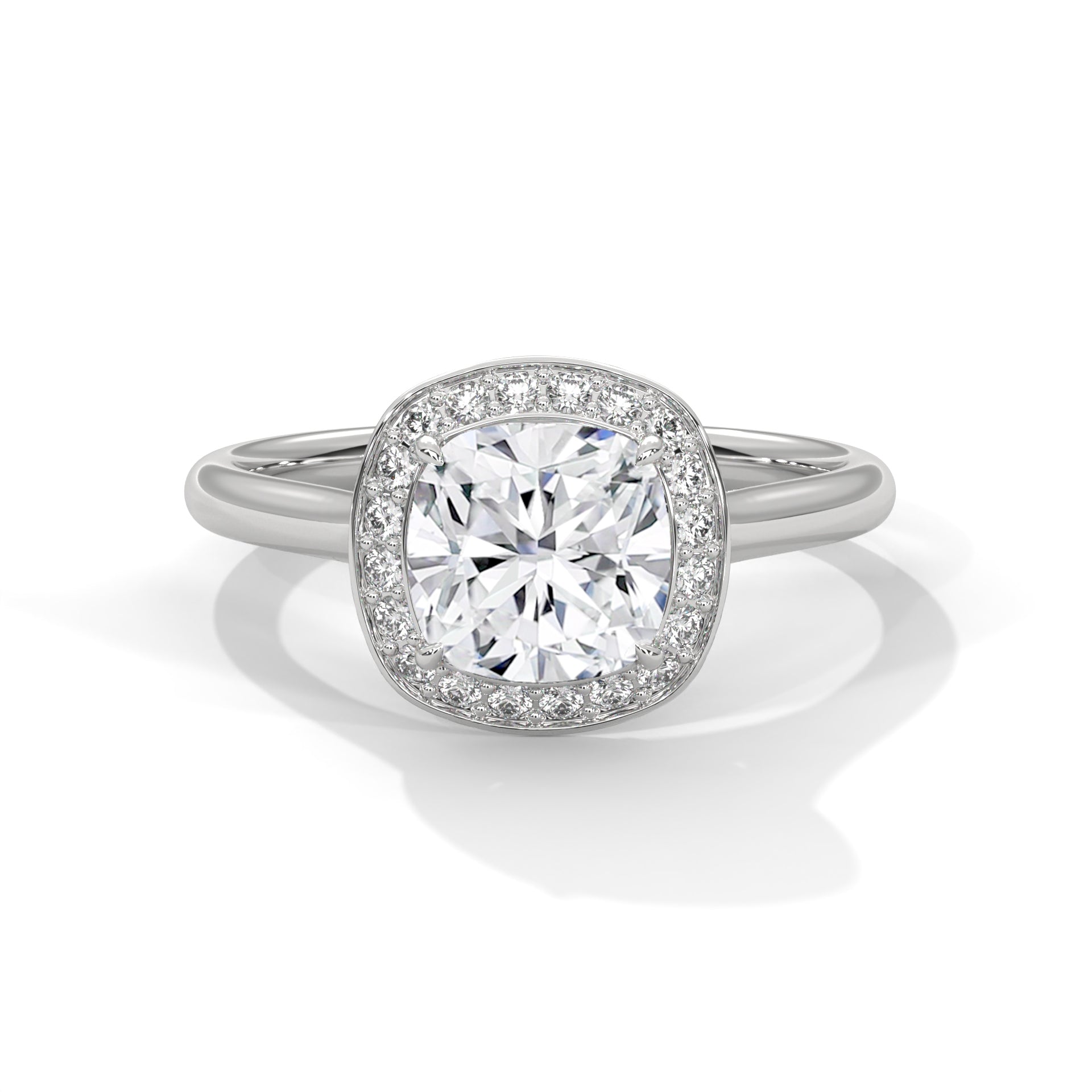 1–3 Carat Cushion Lab Grown Diamond Solitaire Engagement Ring – Four-Prong Setting, Plain Band in 18K Gold