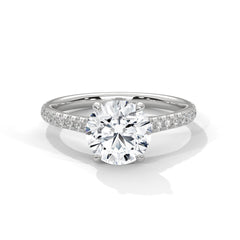 1–3 Carat Round Cut Lab Grown Diamond Solitaire – Four-Prong Pavé Band, 18K Gold