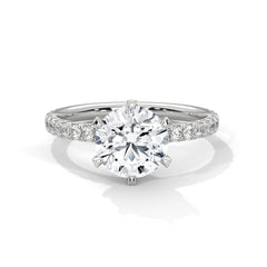 1–3 Ct Round Lab-Grown Diamond Solitaire Ring – Six Prong Pave Band, 18K Gold