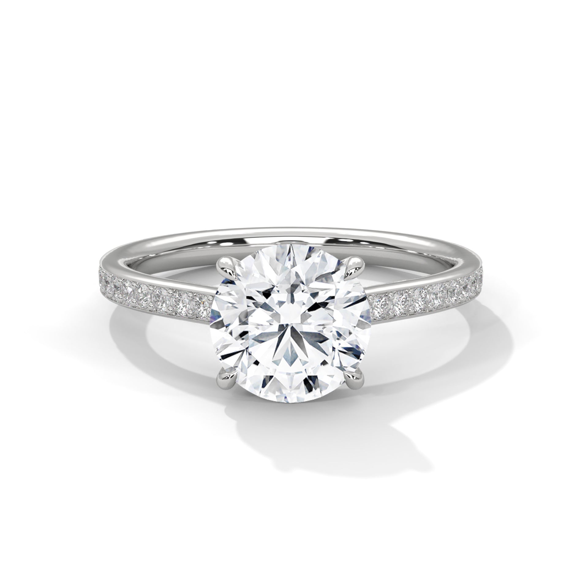1–3 Carat Round Lab Grown Diamond Solitaire Ring – Classic Cathedral Pavé Setting in 18K Gold