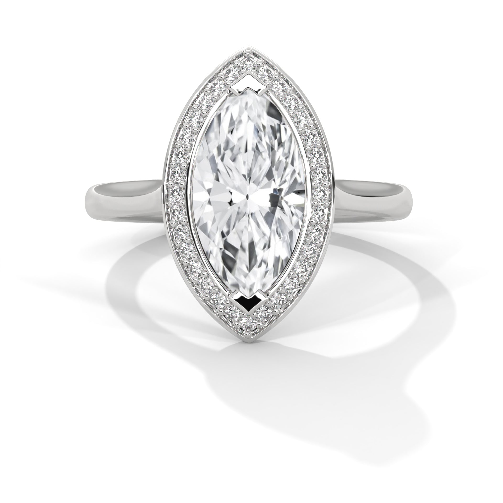 1–3 Carat Marquise Lab-Grown Diamond Solitaire Engagement Ring with Halo – 18K Gold