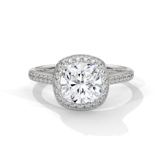 1–3 Carat Cushion Lab Grown Diamond Solitaire Halo Engagement Ring – Pave Band in 18K Gold