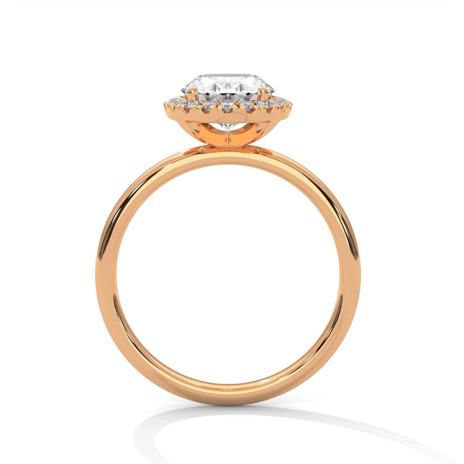 1–3 Carat Oval Cut Lab Grown Diamond Halo Engagement Ring – Four-Prong Setting, Plain Band in 18K Gold