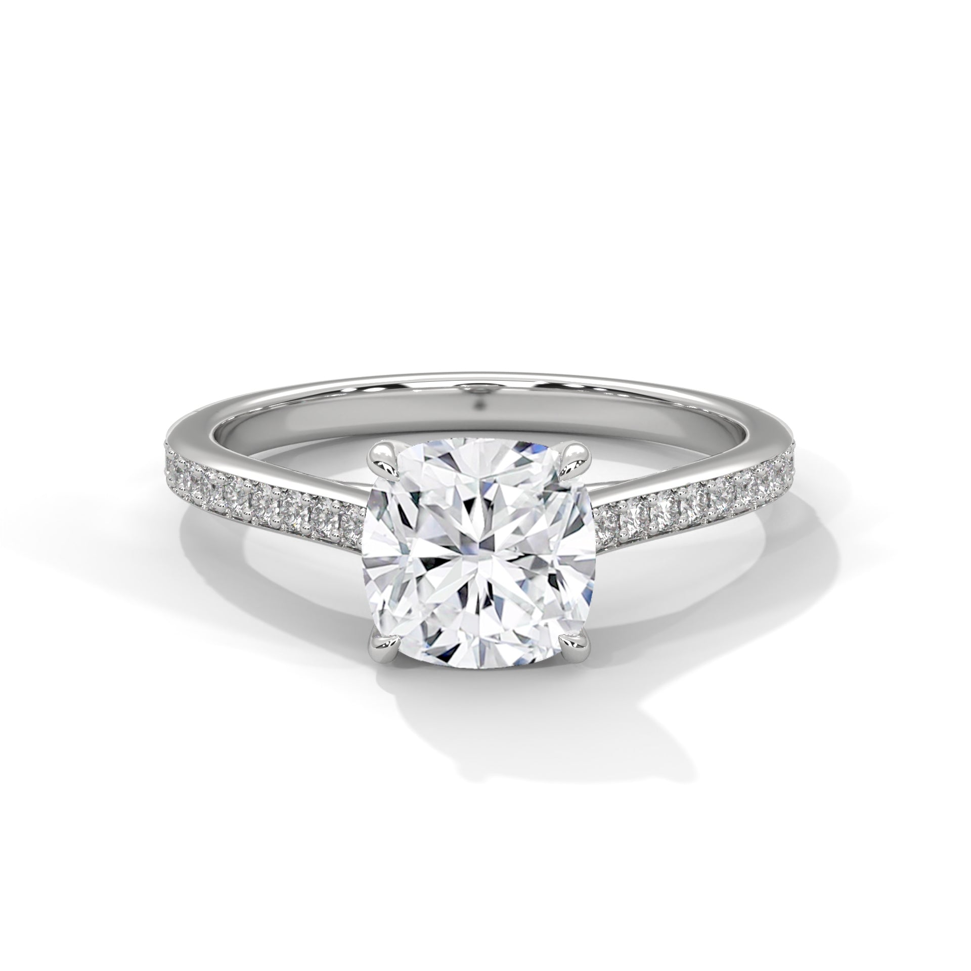1–3 Carat Cushion Lab Grown Diamond Solitaire Ring – Pavé Setting in 18K Gold
