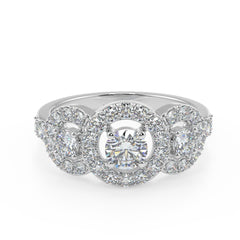 Lab Grown Diamond Multi-Halo Trilogy Trinity Ring | Triple Round Design | IGI Certified | 18K White Gold