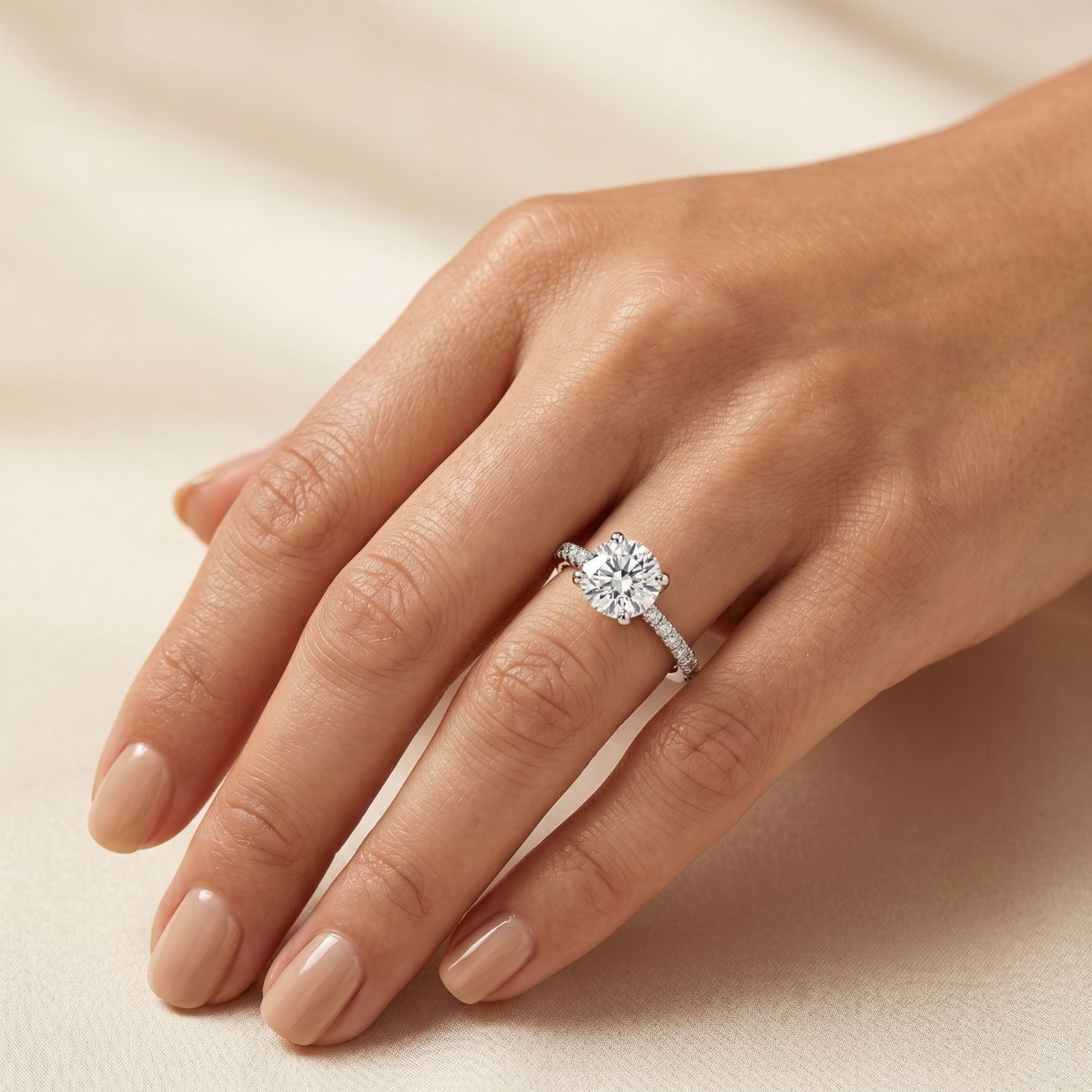 1–3 Carat Round Cut Lab Grown Diamond Solitaire Ring | Classic Pavé Band | IGI Certified | 18K White, Yellow & Rose Gold