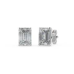 0.50–4 Carat Emerald Cut Lab Grown Diamond Stud Earrings | Step-Cut Solitaire | 18K White, Yellow & Rose Gold