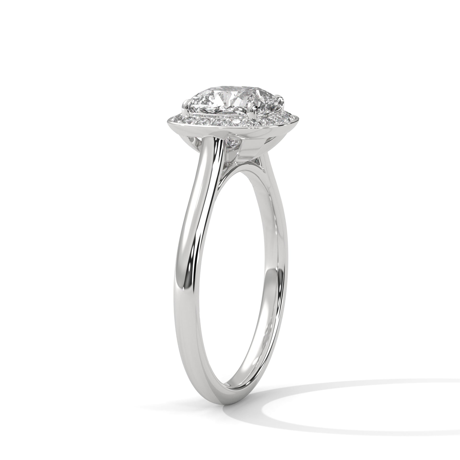 1–3 Carat Cushion Lab Grown Diamond Solitaire Engagement Ring – Four-Prong Setting, Plain Band in 18K Gold