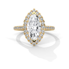 1–3 Carat Marquise Lab-Grown Diamond Solitaire Engagement Ring with Halo – Pave Band in 18K Gold