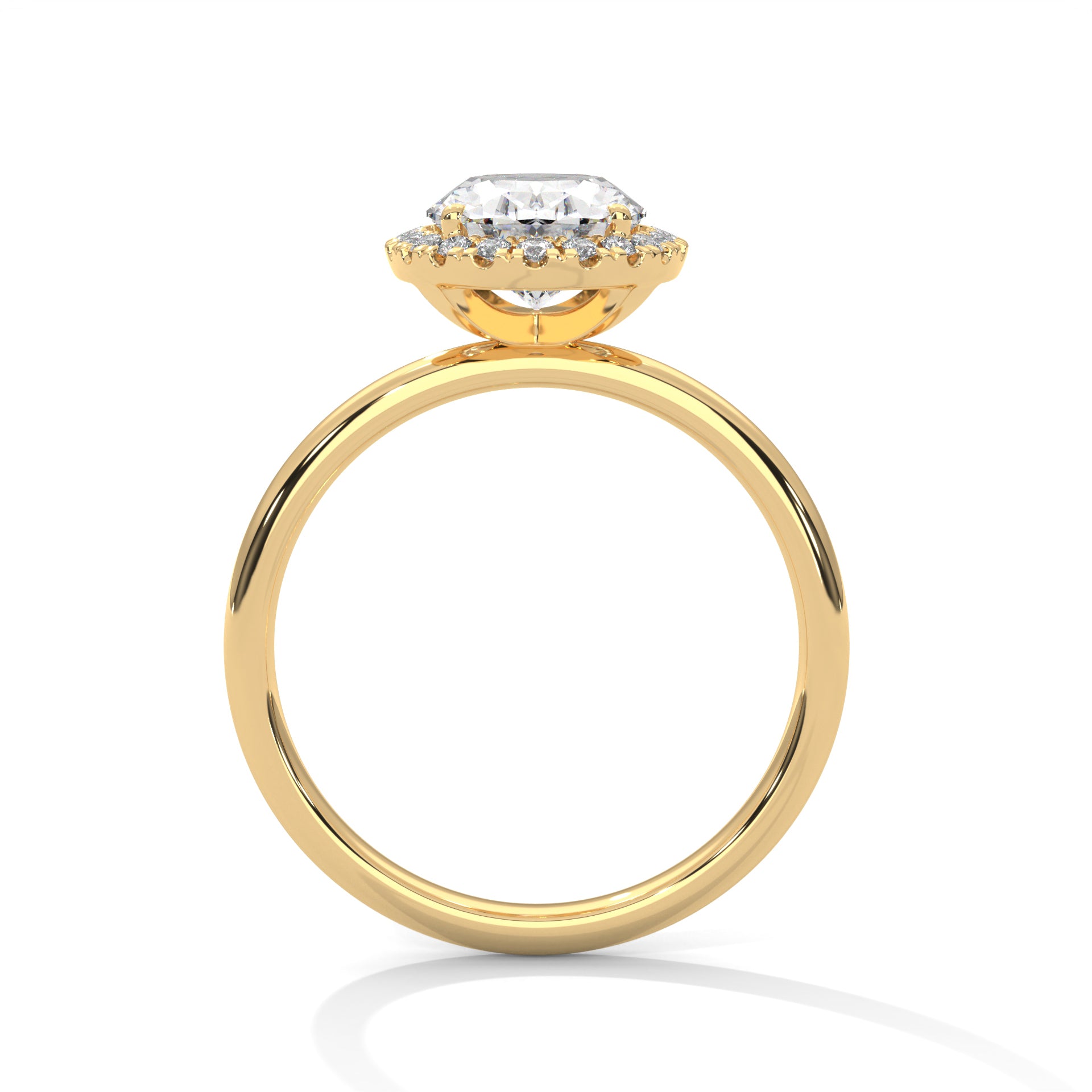1–3 Carat Oval Cut Lab Grown Diamond Halo Engagement Ring – Four-Prong Setting, Plain Band in 18K Gold