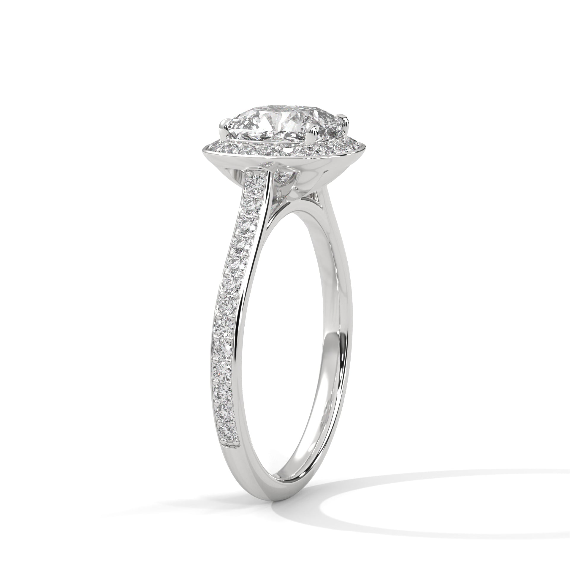 1–3 Carat Cushion Lab Grown Diamond Solitaire Halo Engagement Ring – Pave Band in 18K Gold