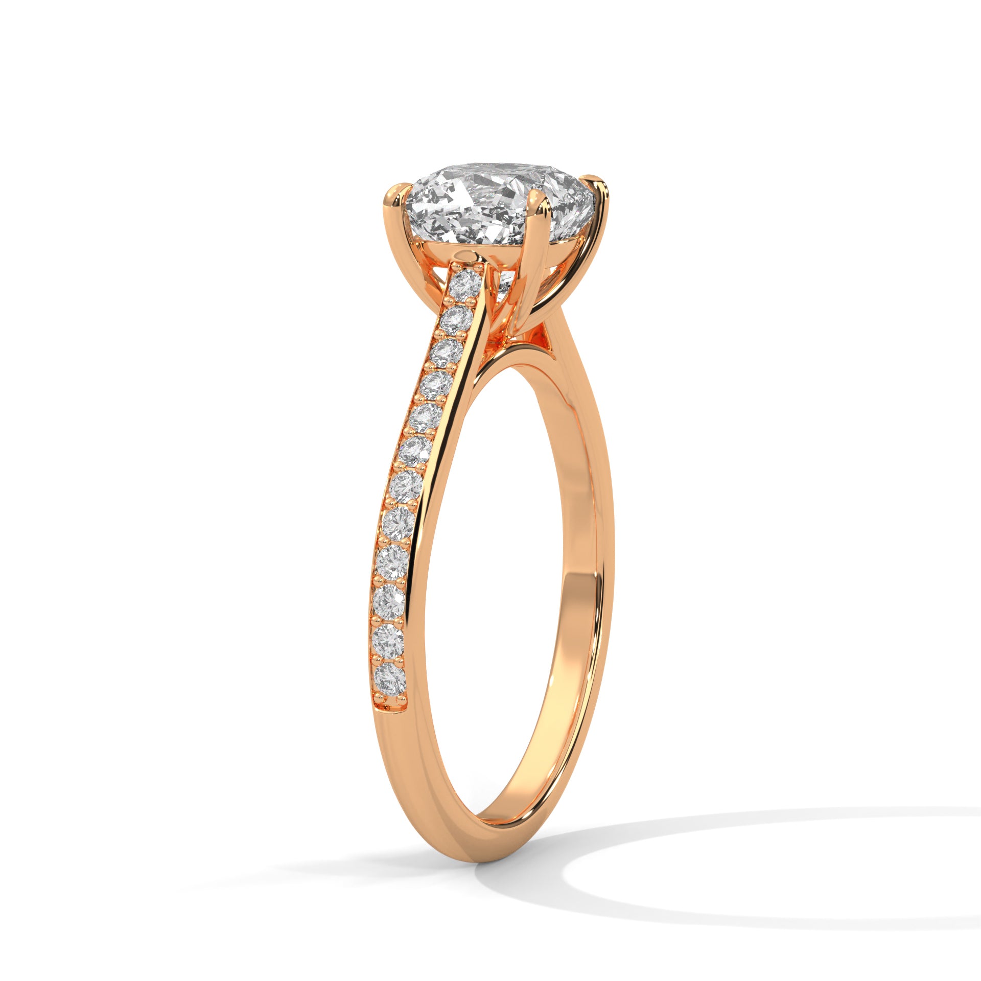 1–3 Carat Cushion Lab Grown Diamond Solitaire Ring – Pavé Setting in 18K Gold