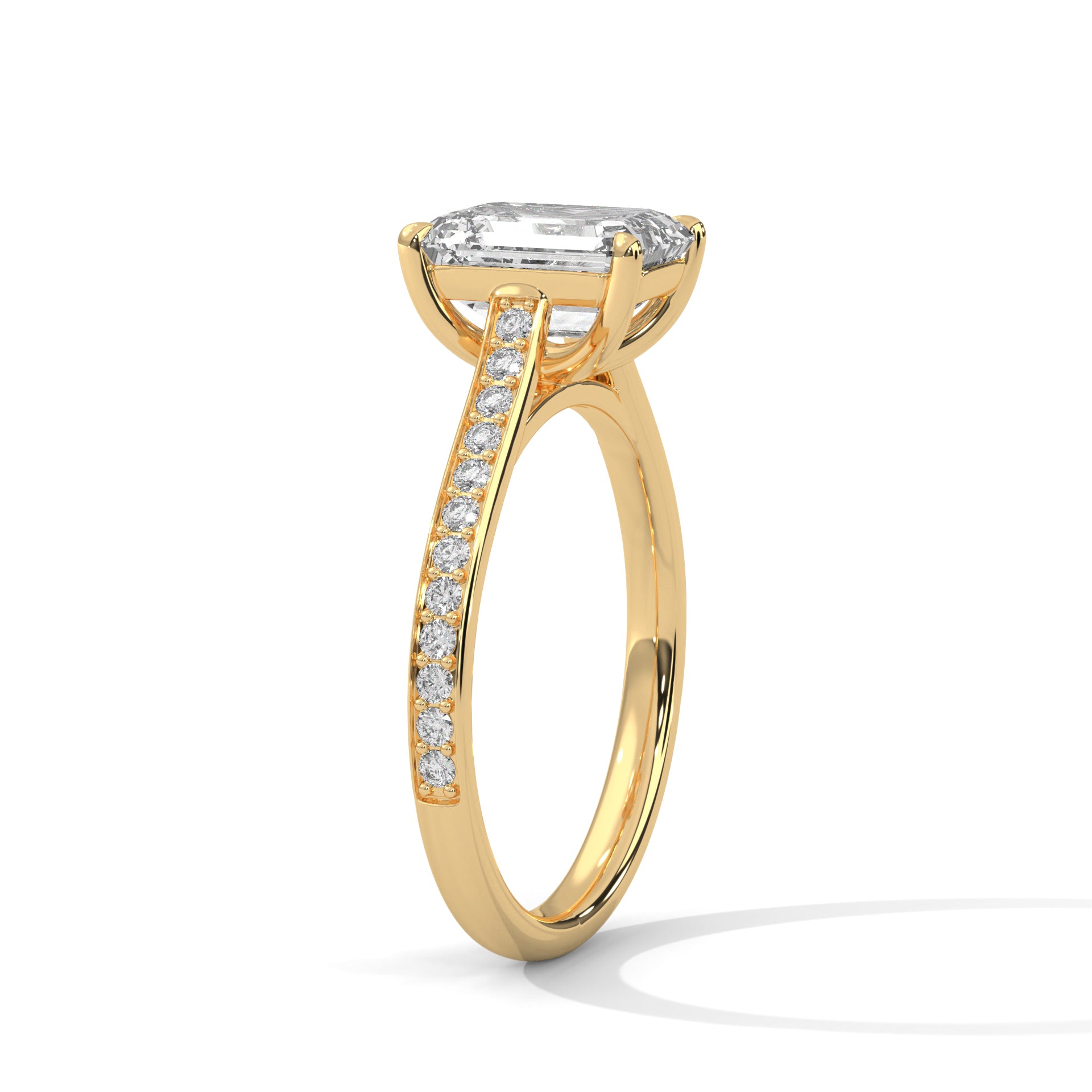 1–3 Carat Emerald Cut Lab Grown Diamond Solitaire Ring – Cathedral Pavé Setting in 18K Gold