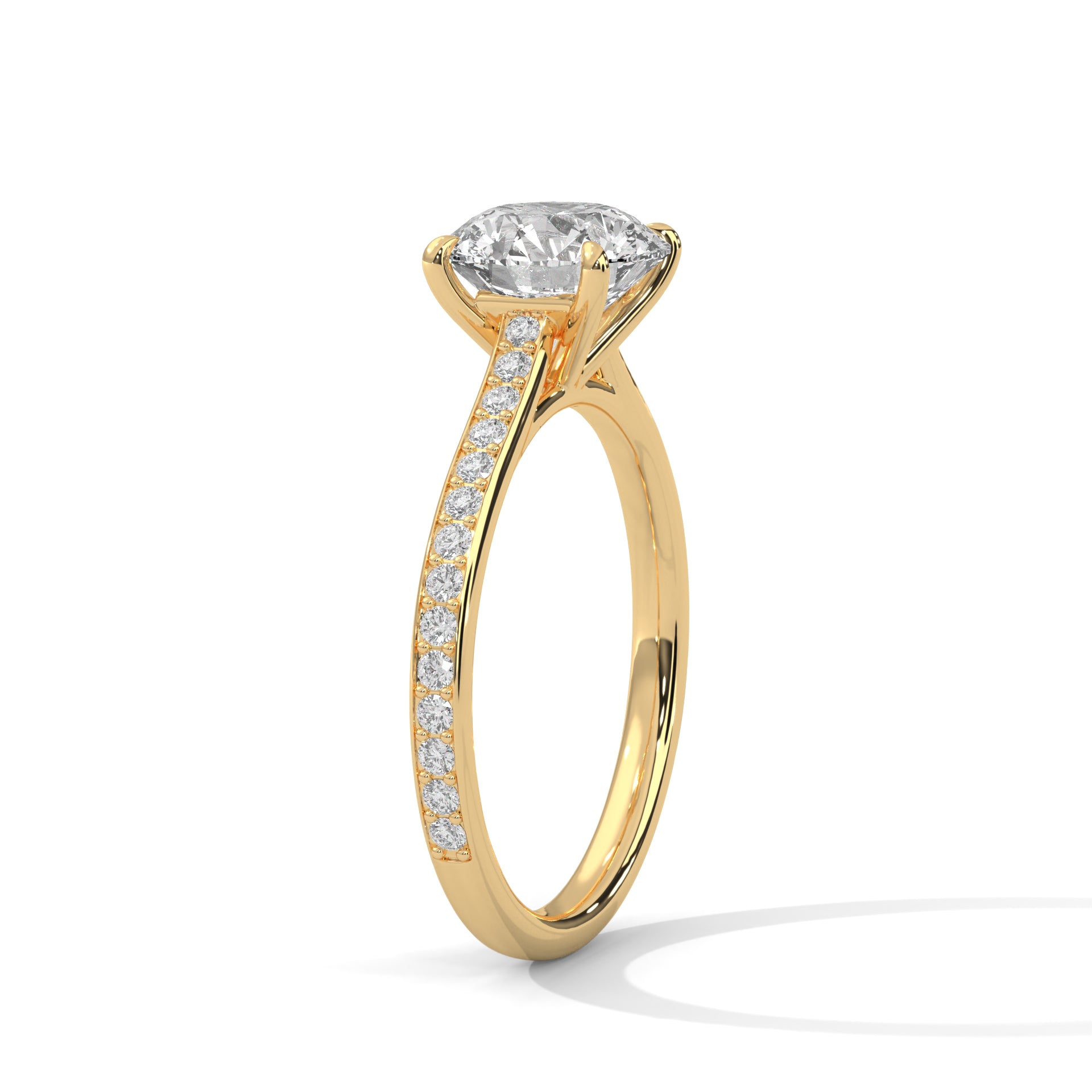 1–3 Carat Round Lab Grown Diamond Solitaire Ring – Classic Cathedral Pavé Setting in 18K Gold
