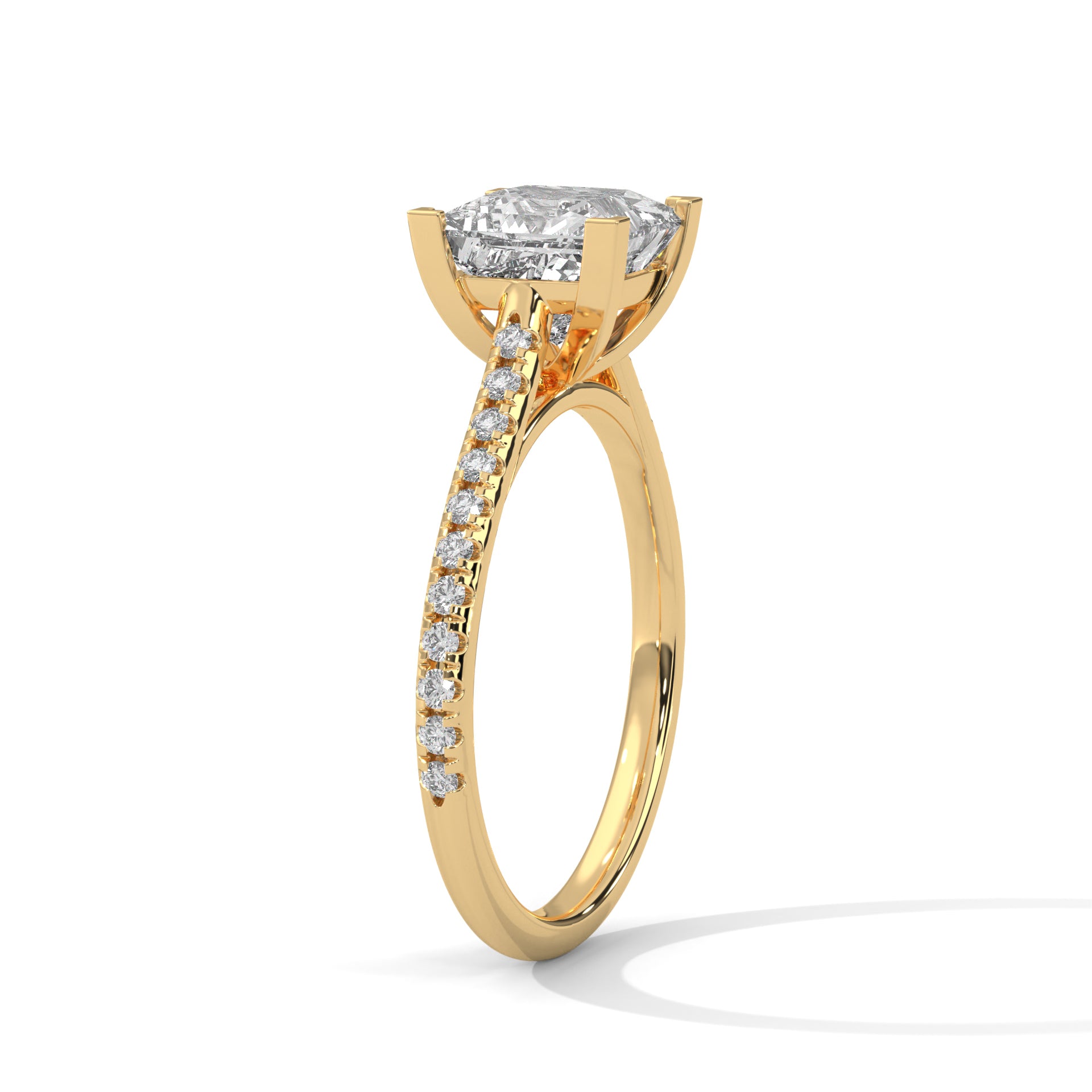 1–3 Carat Princess Lab Grown Diamond Solitaire Ring – Cathedral Pave Band Setting in 18K Gold