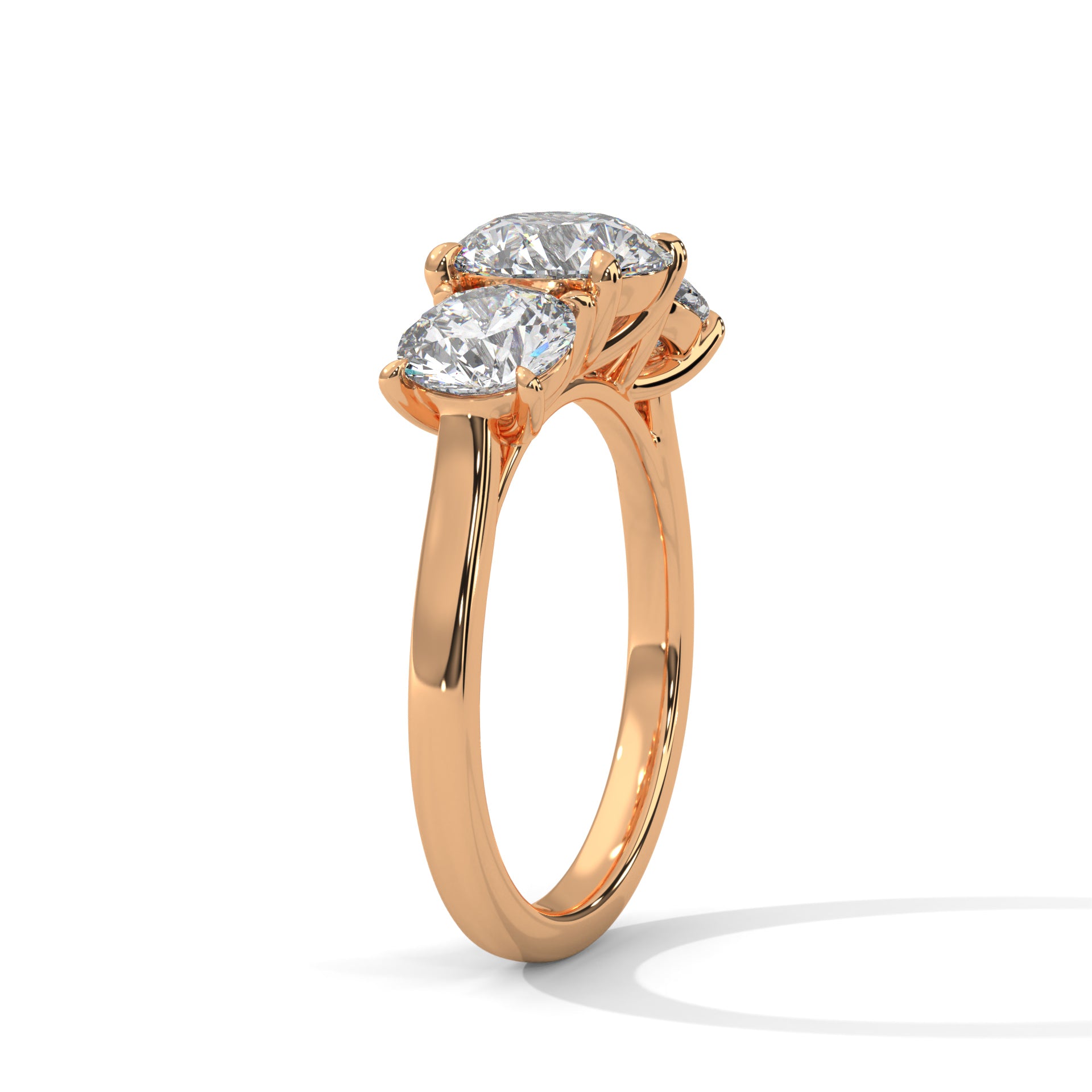 Round Brilliant Cut Diamond Trilogy Engagement Solitaire Ring | 1 to 3 Carat Centre | Round Side Diamonds | 18K Gold