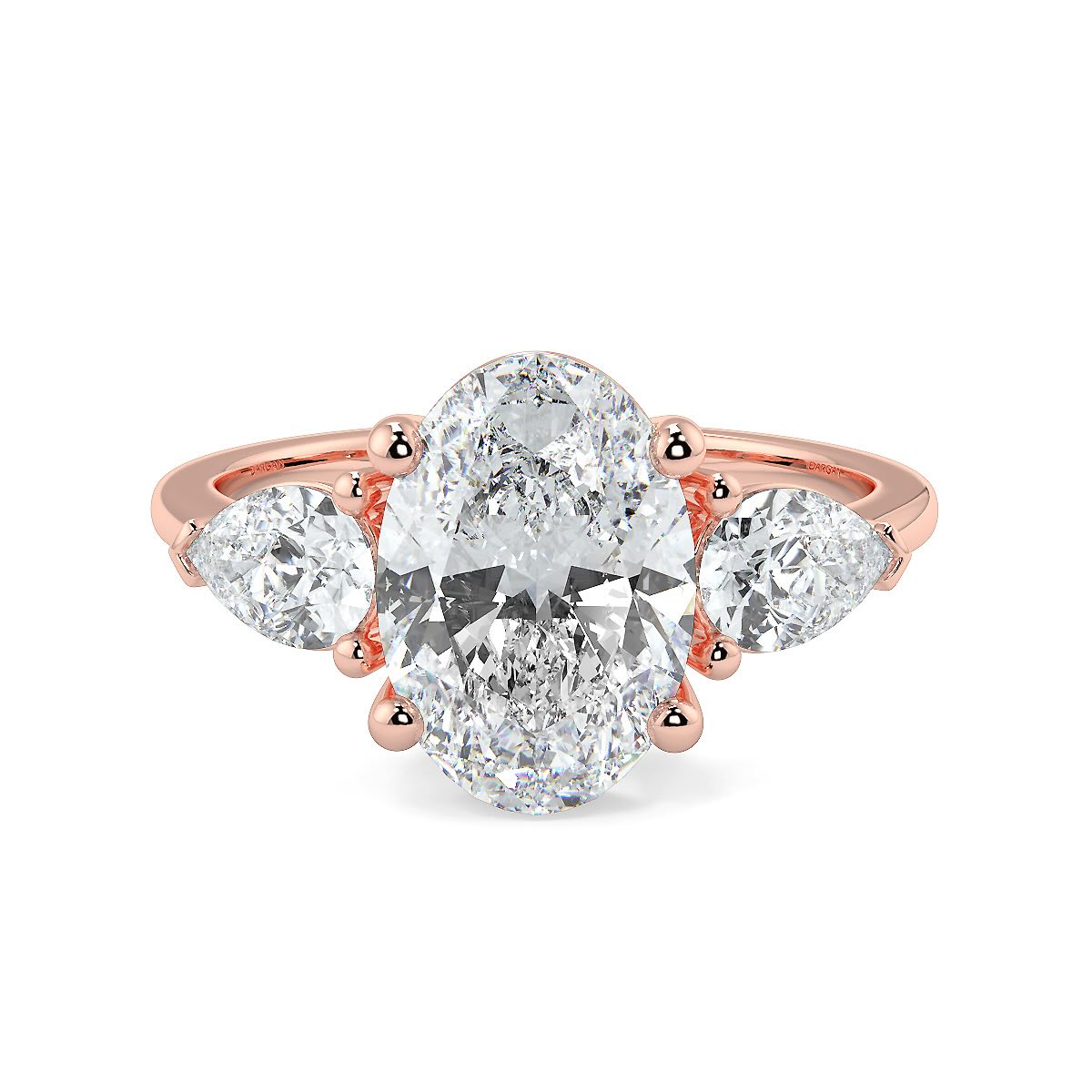 1–5 Carat Oval Cut Lab Grown Diamond Solitaire Trilogy Ring in 18K Gold | Pear Side Stones