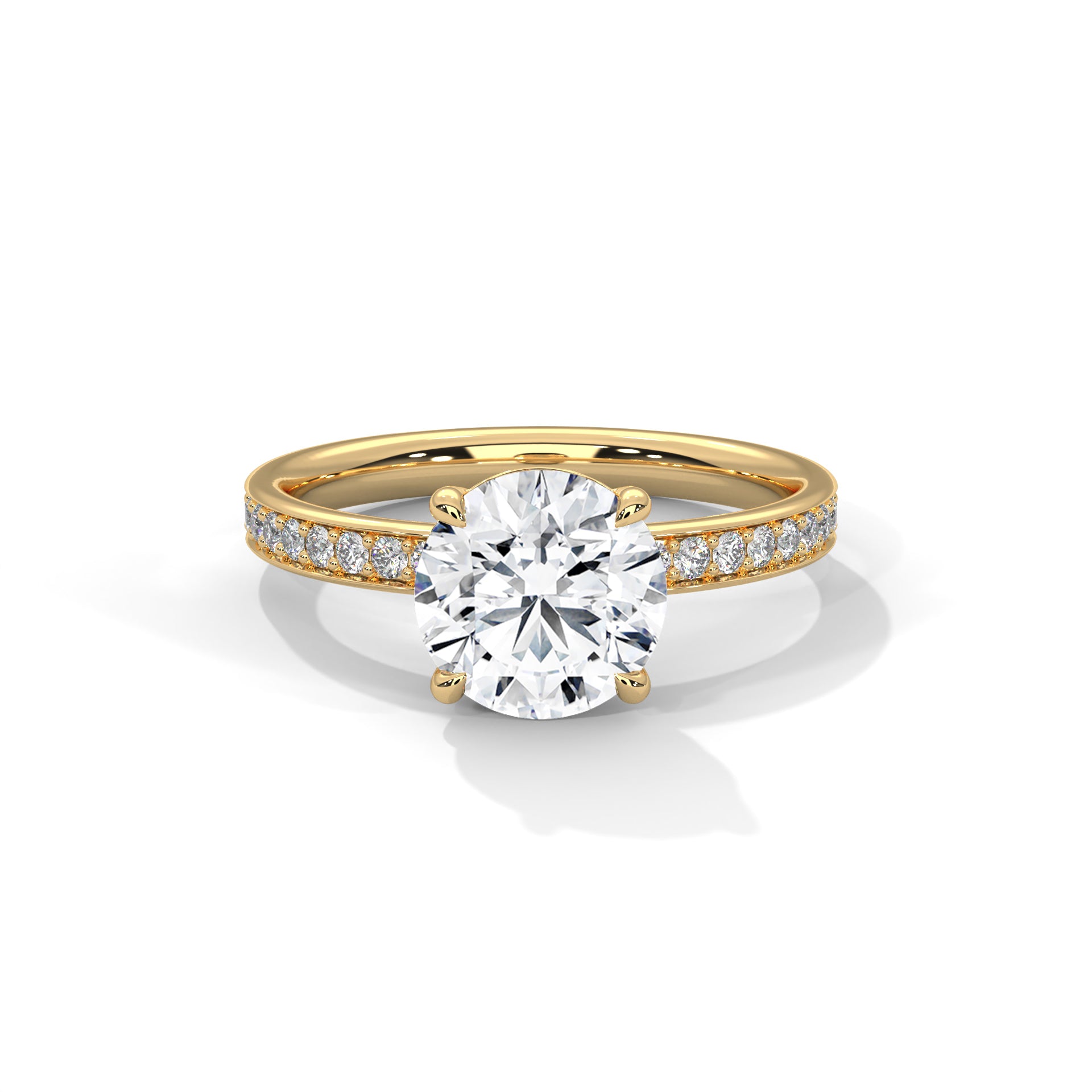1-3 Carat Round Lab Grown Diamond Solitaire Ring – Pave Setting with Hidden Halo | 18K Gold