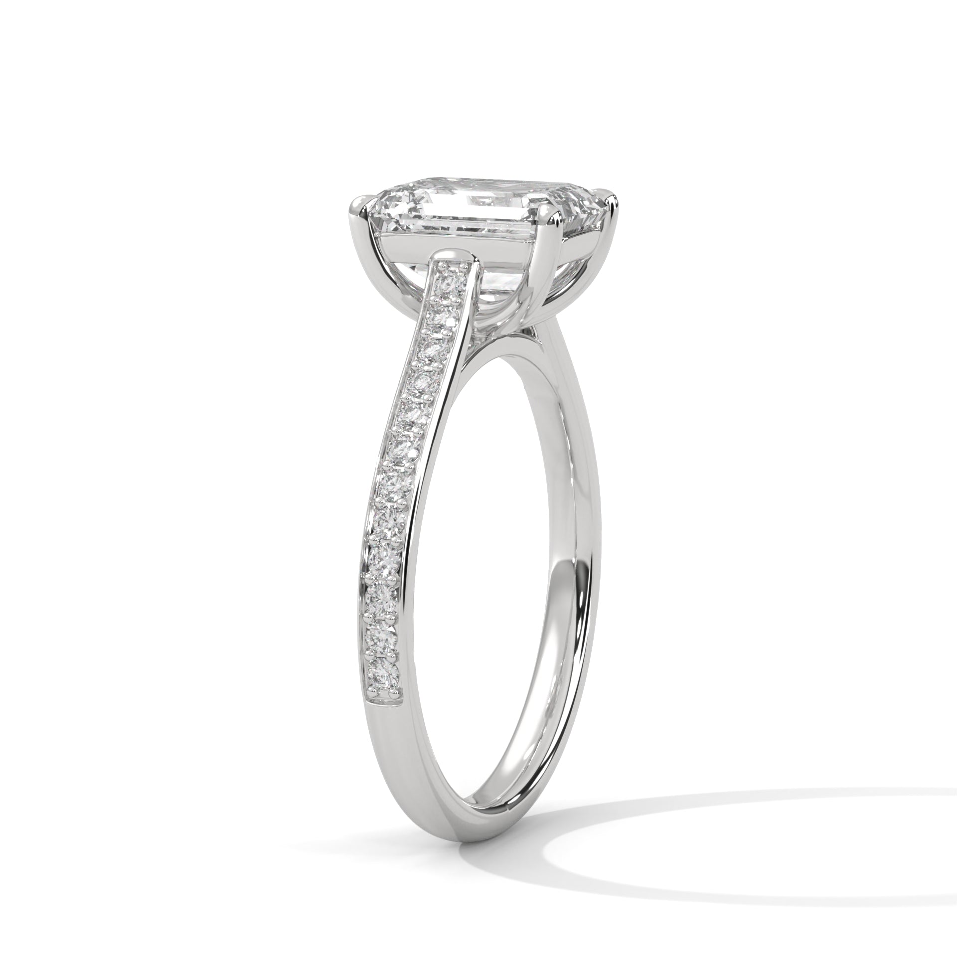 1–3 Carat Emerald Cut Lab Grown Diamond Solitaire Ring – Cathedral Pavé Setting in 18K Gold