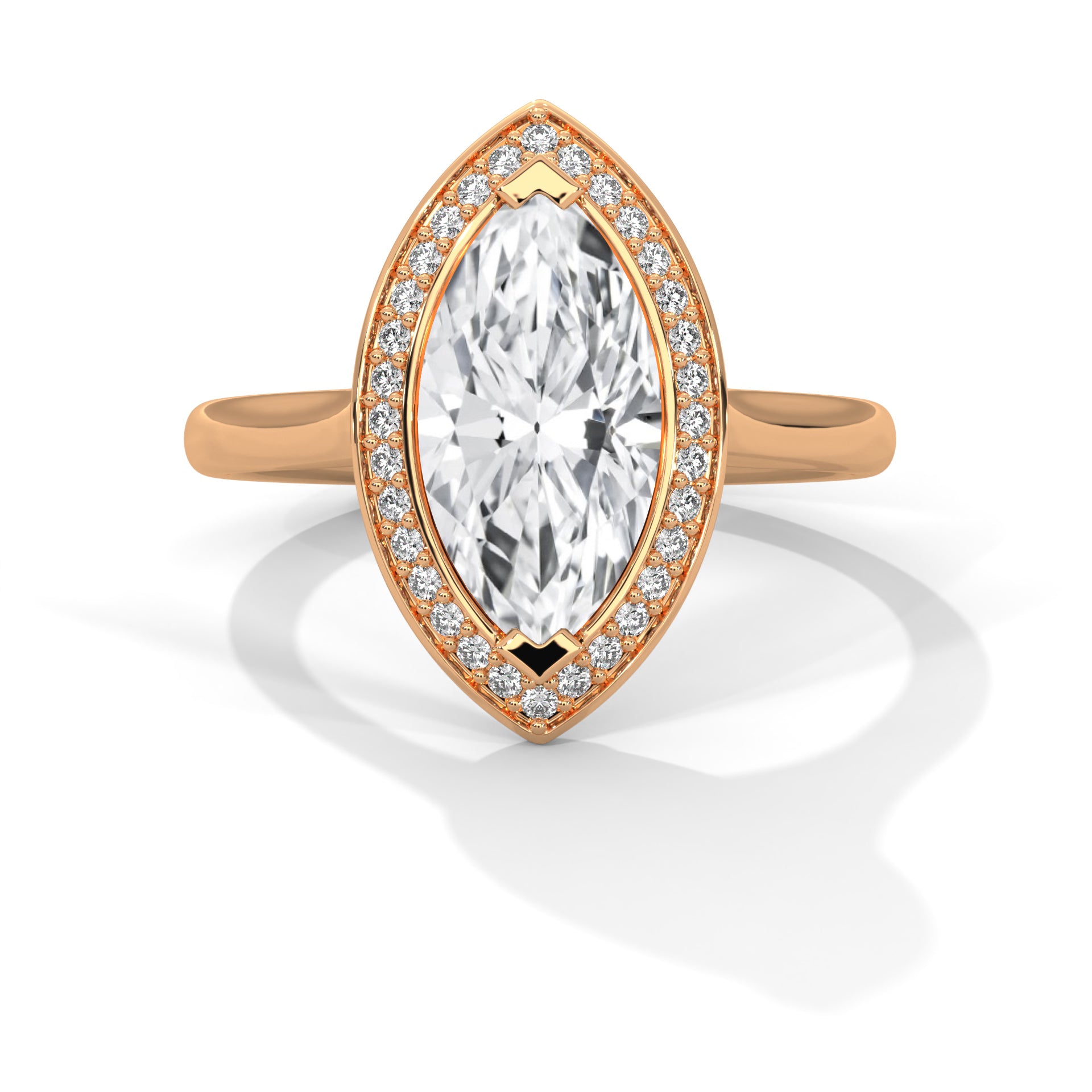 1–3 Carat Marquise Lab-Grown Diamond Solitaire Engagement Ring with Halo – 18K Gold