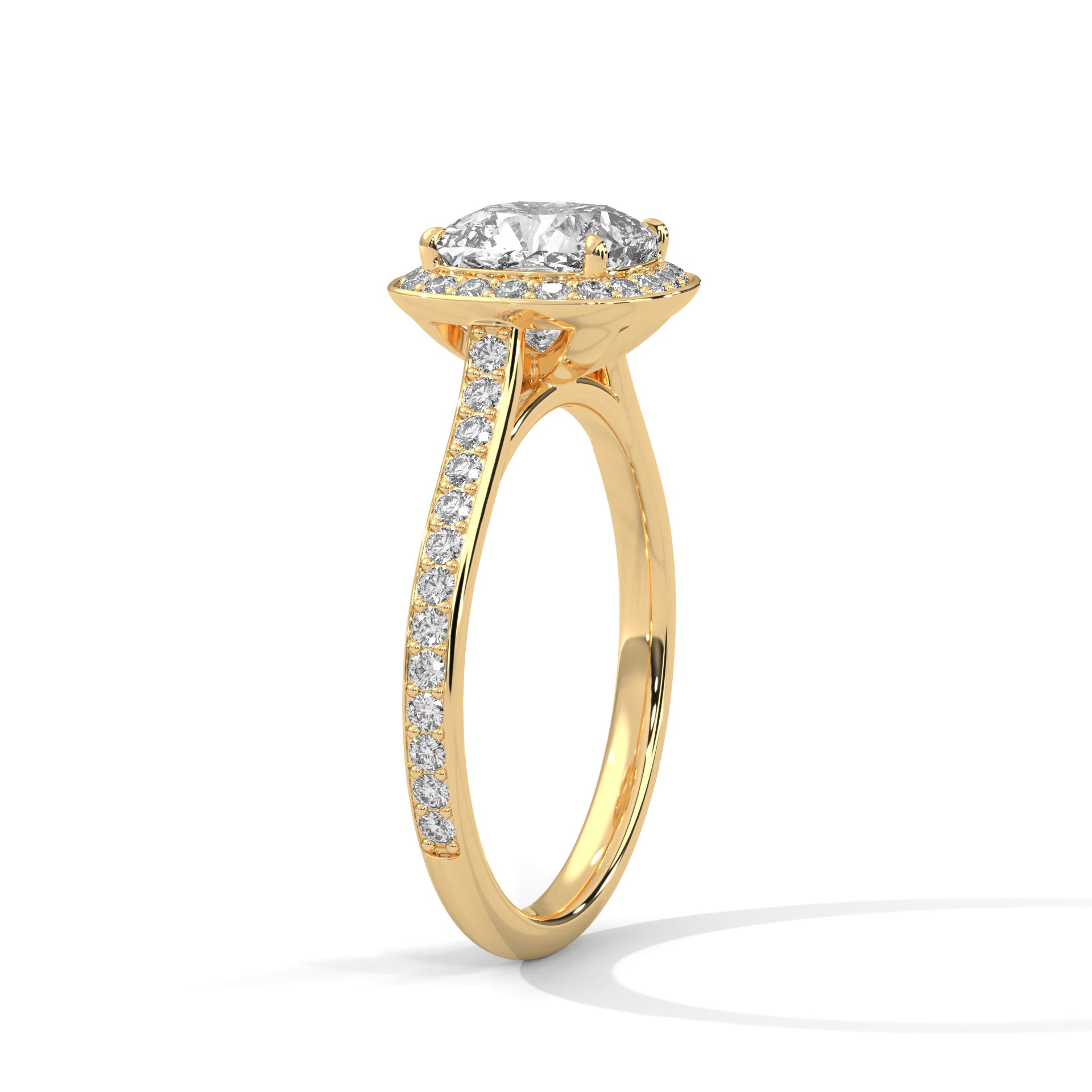 1–3 Carat Cushion Lab Grown Diamond Solitaire Halo Engagement Ring – Pave Band in 18K Gold