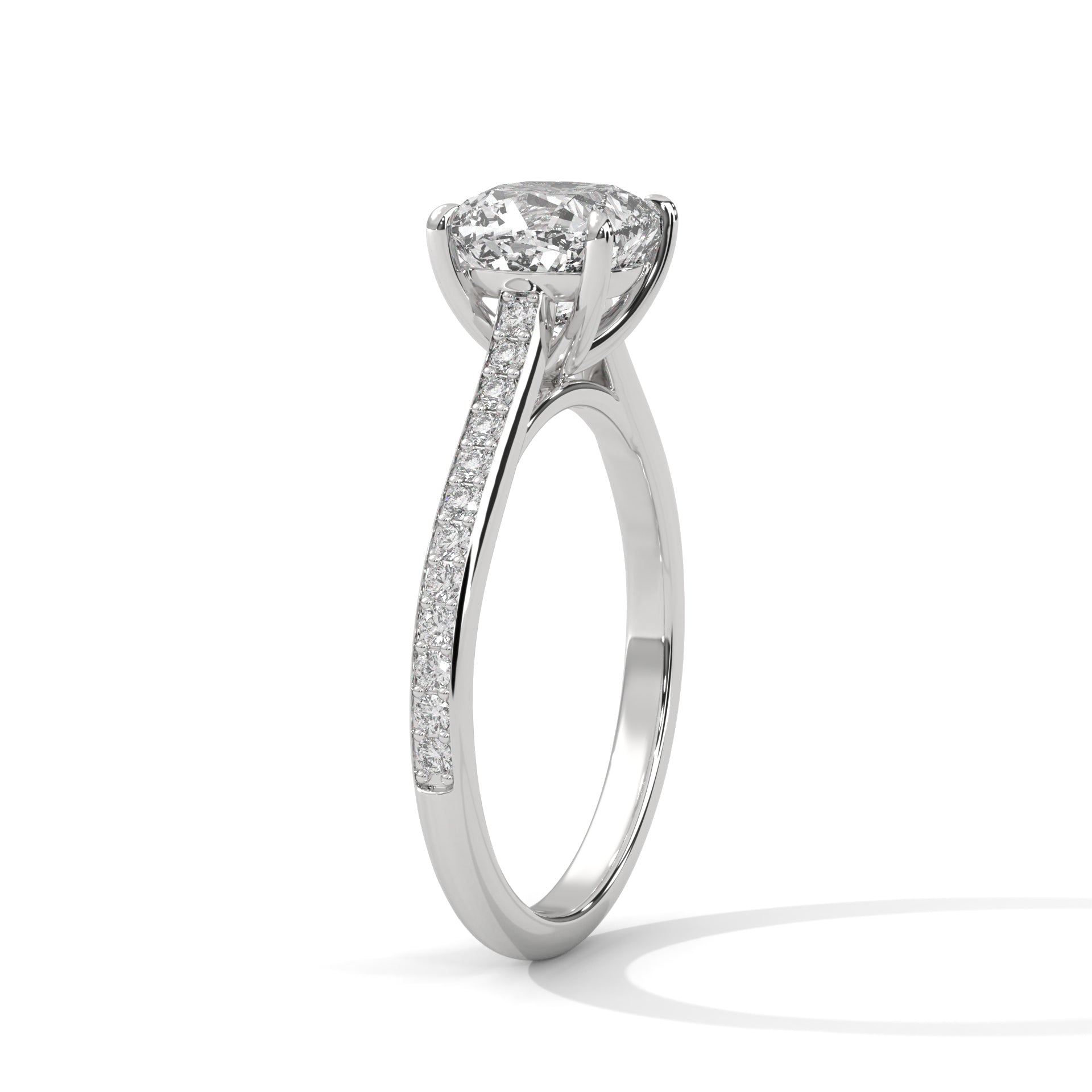 1–3 Carat Cushion Lab Grown Diamond Solitaire Ring – Pavé Setting in 18K Gold