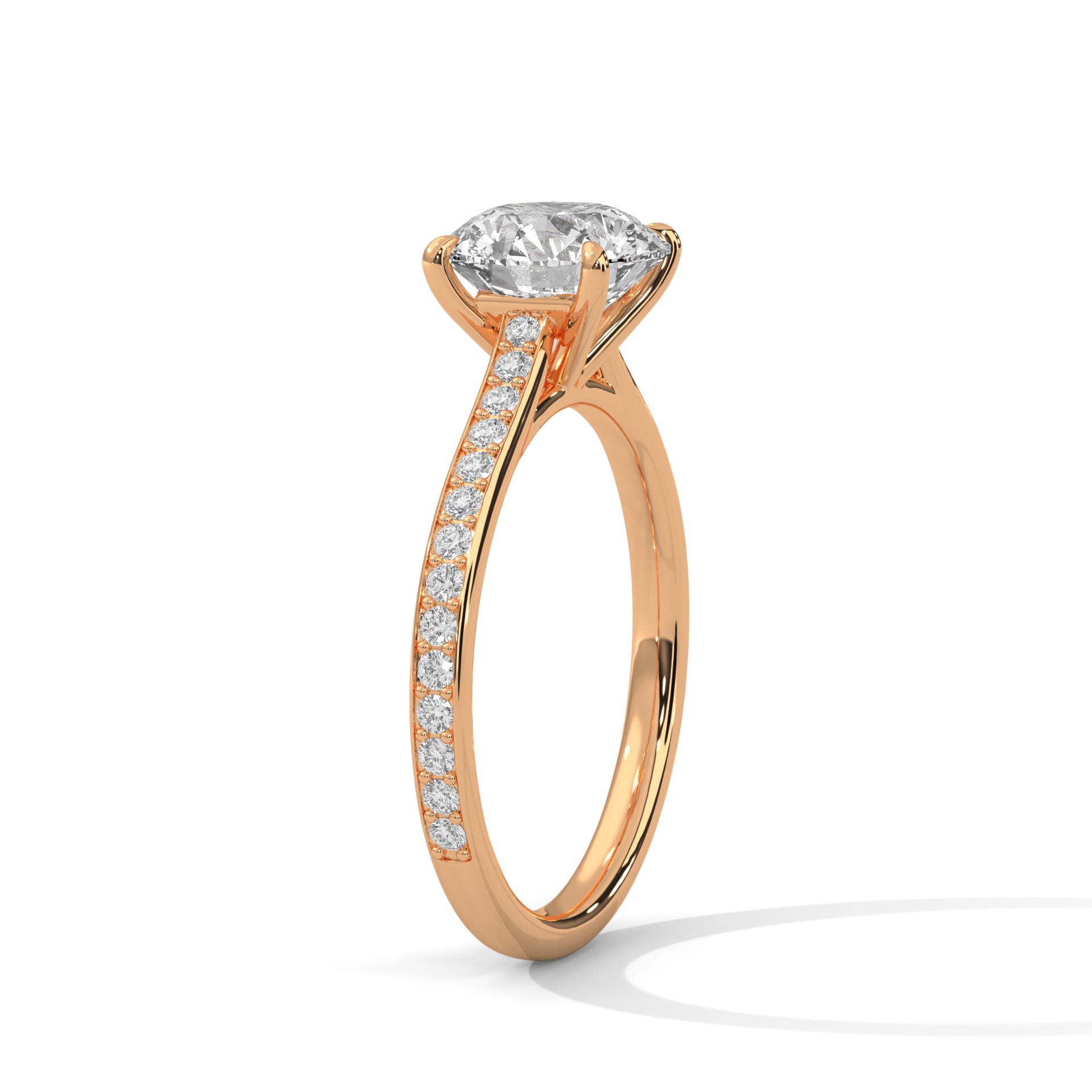 1–3 Carat Round Lab Grown Diamond Solitaire Ring – Classic Cathedral Pavé Setting in 18K Gold