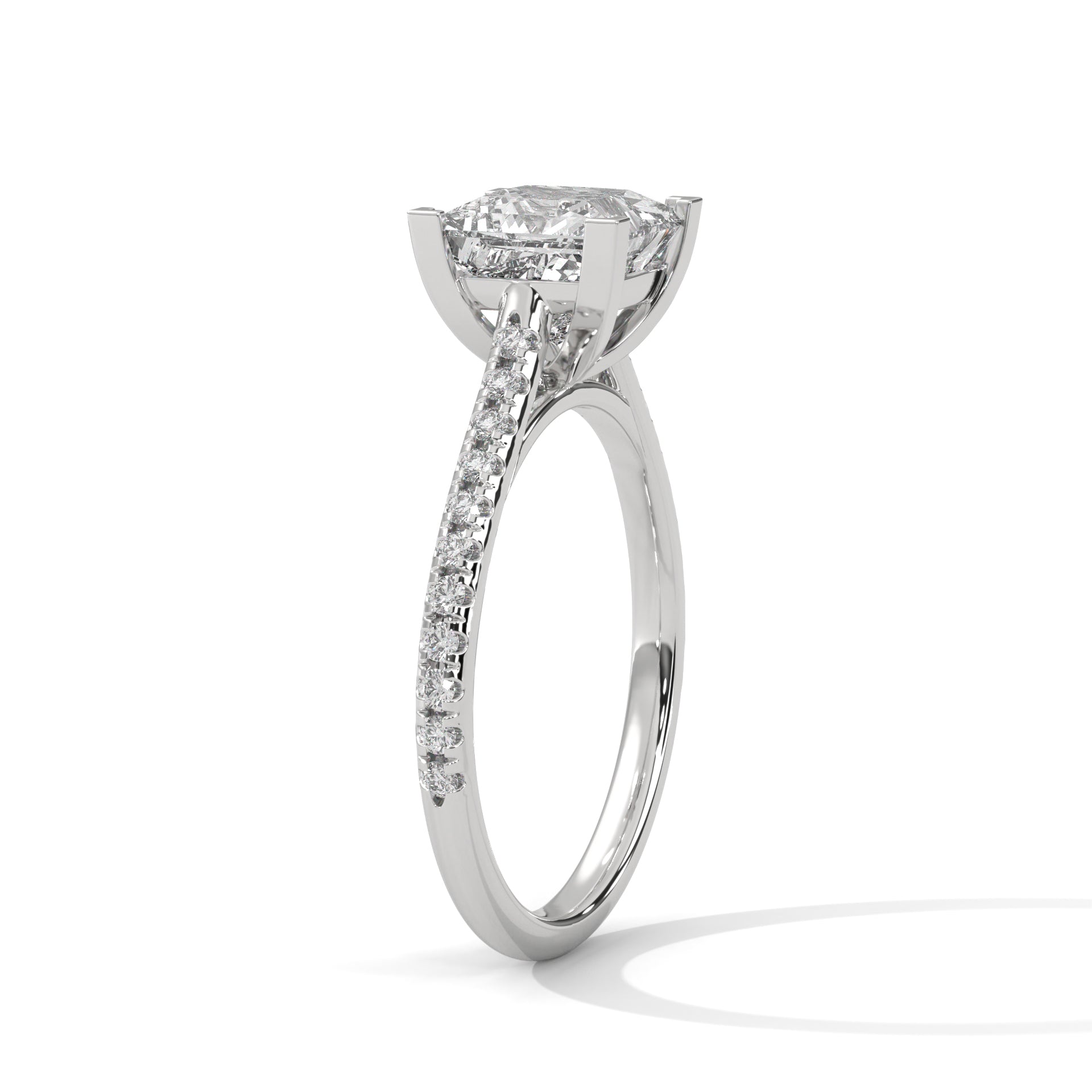1–3 Carat Princess Lab Grown Diamond Solitaire Ring – Cathedral Pave Band Setting in 18K Gold