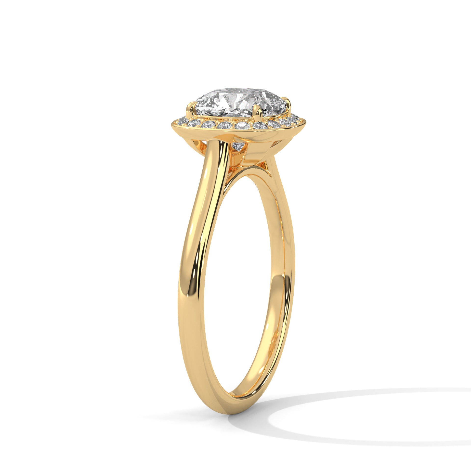 1–3 Carat Cushion Lab Grown Diamond Solitaire Engagement Ring – Four-Prong Setting, Plain Band in 18K Gold