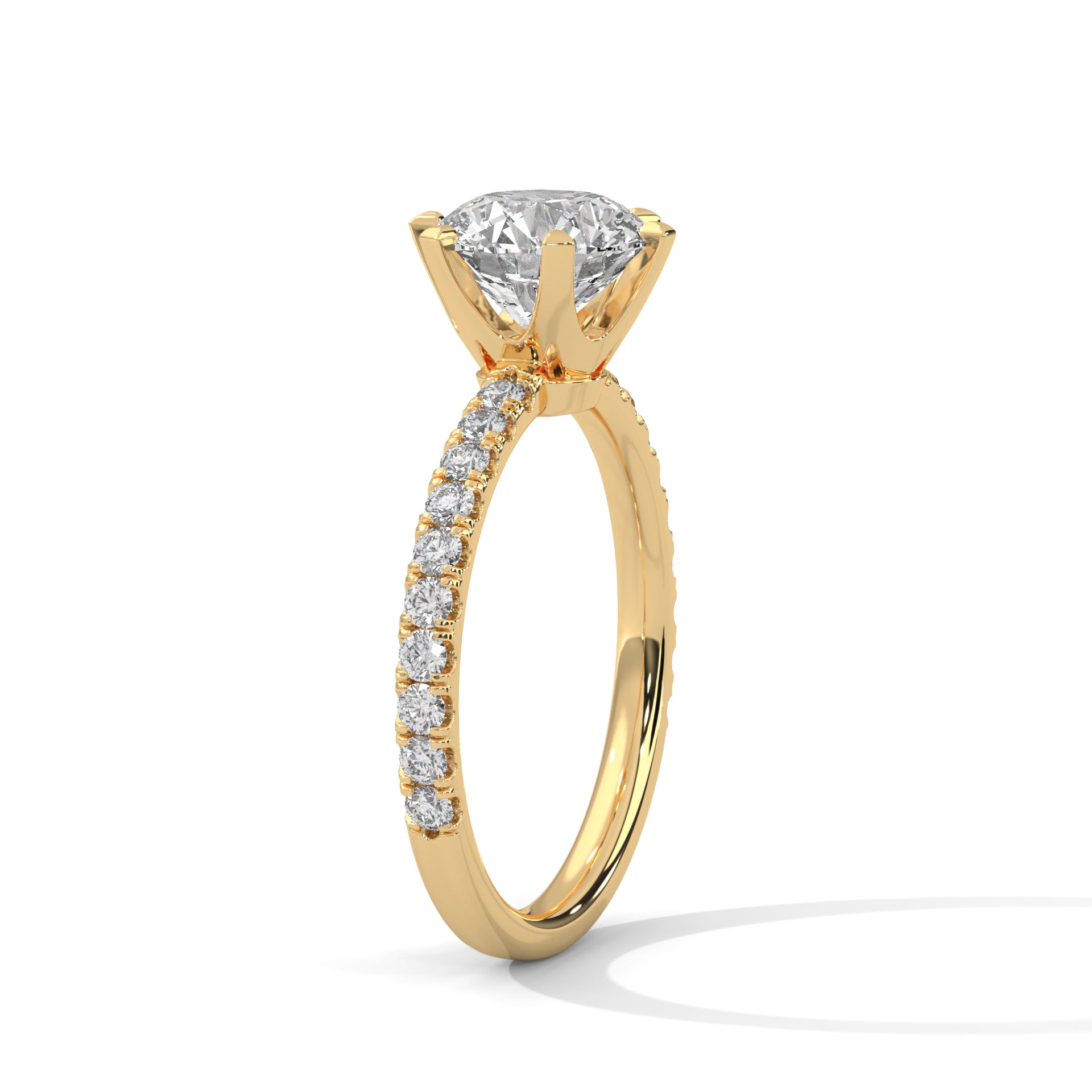 1–3 Ct Round Lab-Grown Diamond Solitaire Ring – Six Prong Pave Band, 18K Gold