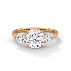 1–5 Carat Round Lab Grown Diamond Trilogy Ring with Pear Side Diamonds – 18K White, Yellow or Rose Gold