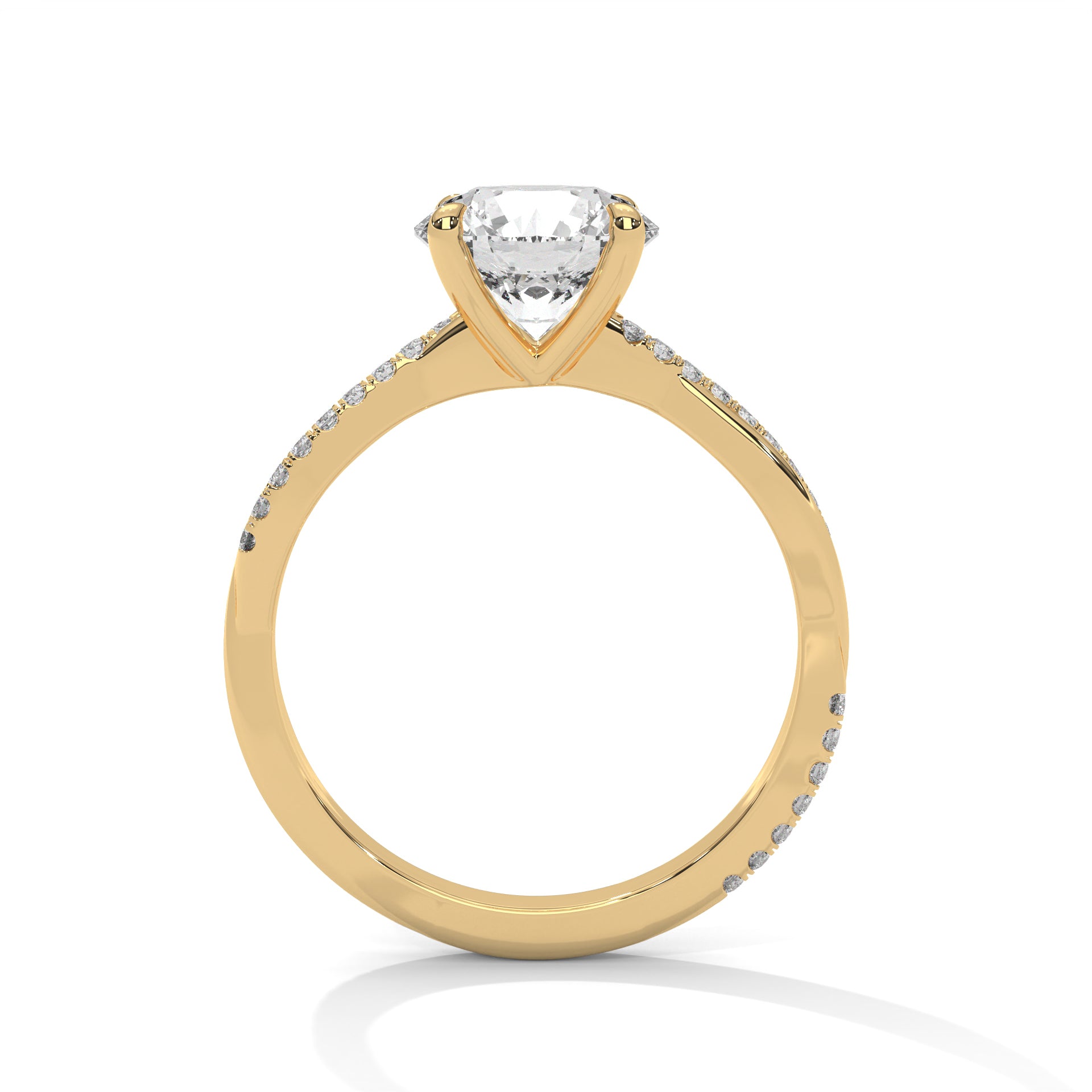 1–3 Carat Round Lab Grown Diamond Solitaire Twist Ring with Pavé Band – 18K White, Yellow or Rose Gold