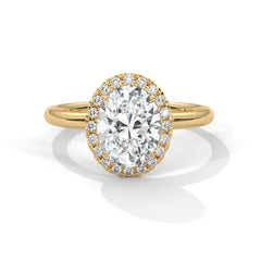 1–3 Carat Oval Cut Lab Grown Diamond Halo Engagement Ring – Four-Prong Setting, Plain Band in 18K Gold