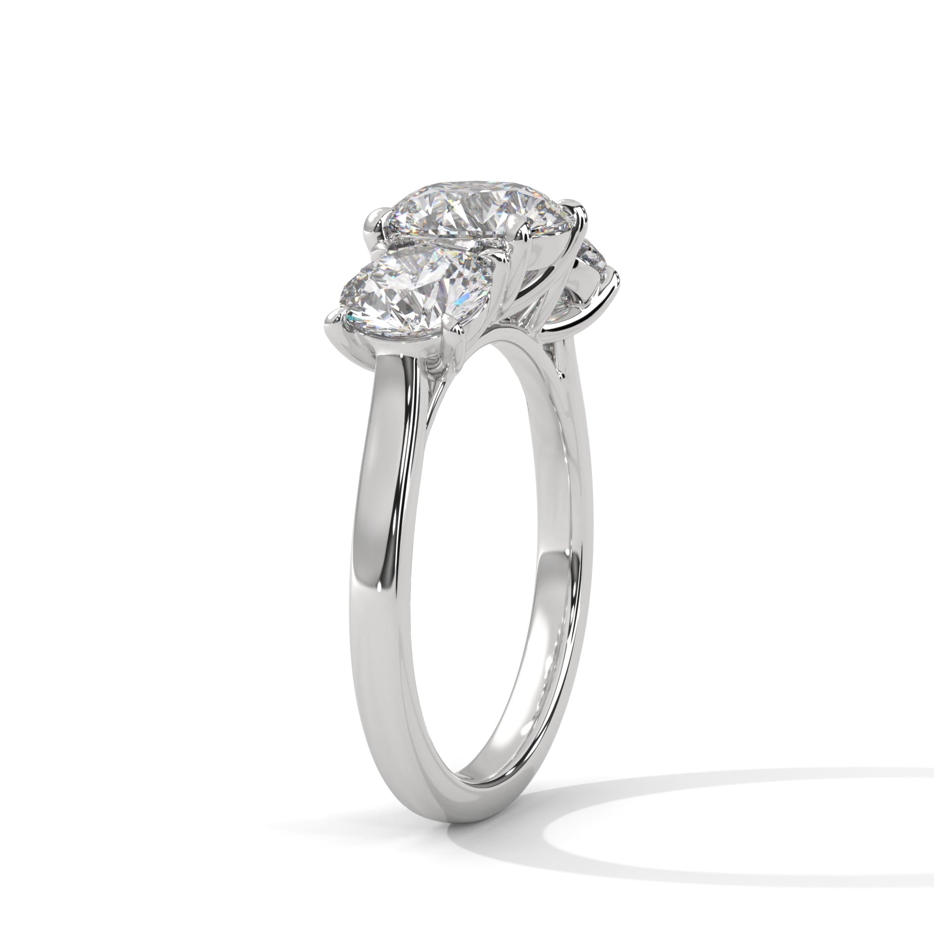 Round Brilliant Cut Diamond Trilogy Engagement Solitaire Ring | 1 to 3 Carat Centre | Round Side Diamonds | 18K Gold