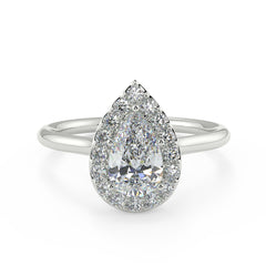 1–2 Carat Pear Cut Lab Grown Solitaire Diamond Halo Ring | Brilliant Teardrop Shape | IGI Certified | 18K White Gold