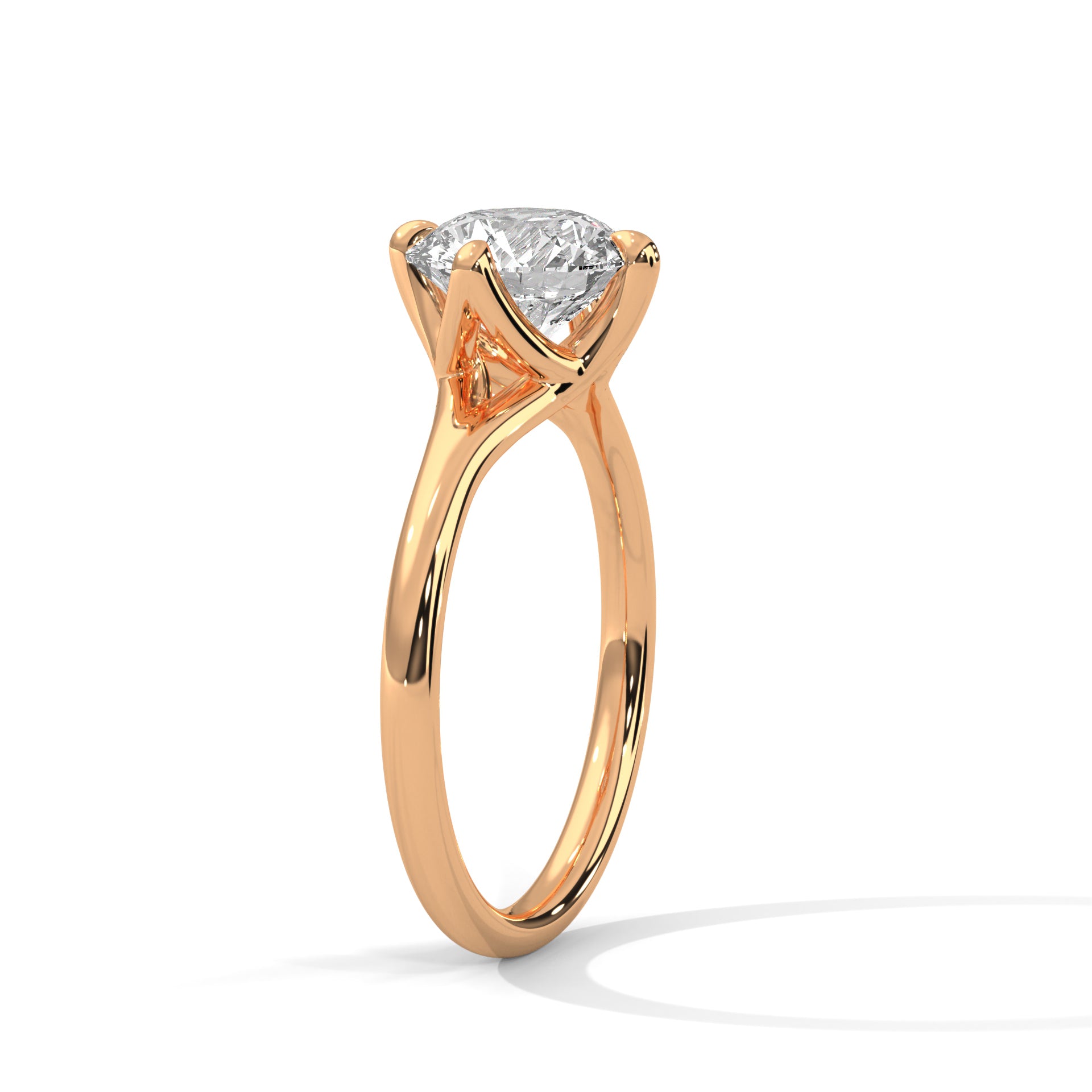 1–3 Carat Round Lab-Grown Diamond Solitaire Engagement Ring – Plain Band, 18K Gold